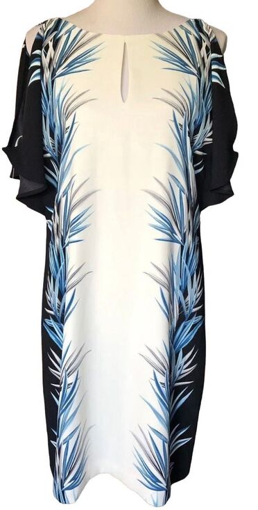 White House Black Market Dresses & Skirts - White House Black Market palm print shift cold shoulder dress - Size 8